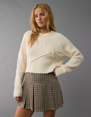 AE Cropped Crew Neck Bow Sweater