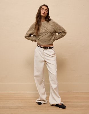 AE Cropped Crew Neck Bow Sweater