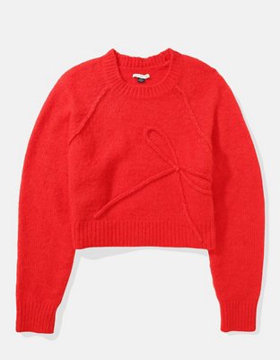 AE Cropped Crew Neck Bow Sweater