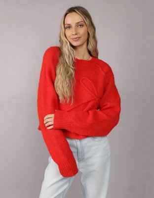 AE Cropped Crew Neck Bow Sweater