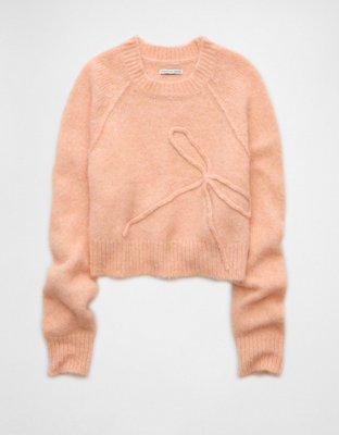 AE Cropped Crew Neck Bow Sweater