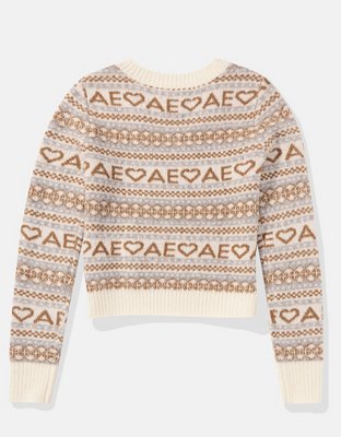 AE Shrunken V-Neck Branded Fairisle Sweater