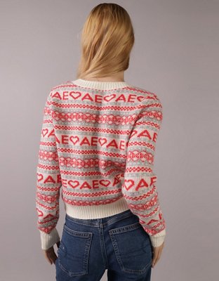 AE Shrunken V-Neck Branded Fairisle Sweater