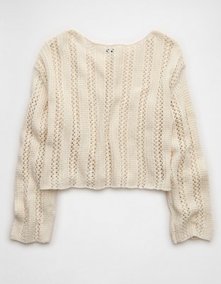 AE Cropped Crochet Boatneck Sweater