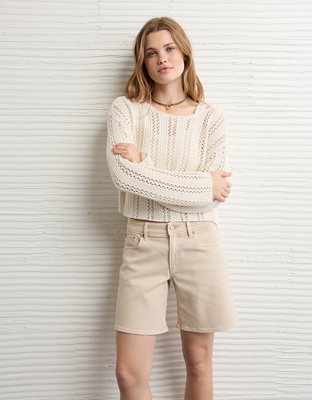 AE Cropped Crochet Boatneck Sweater
