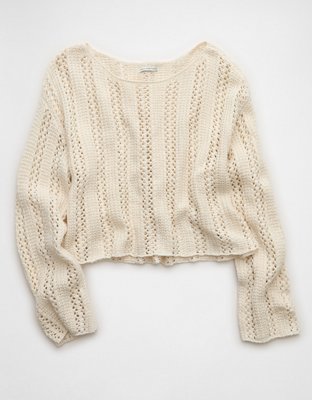 AE Cropped Crochet Boatneck Sweater