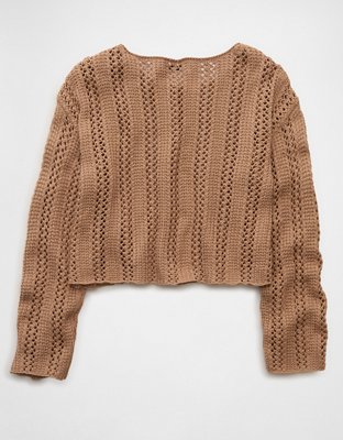 AE Cropped Crochet Boatneck Sweater