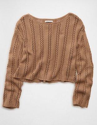 AE Cropped Crochet Boatneck Sweater