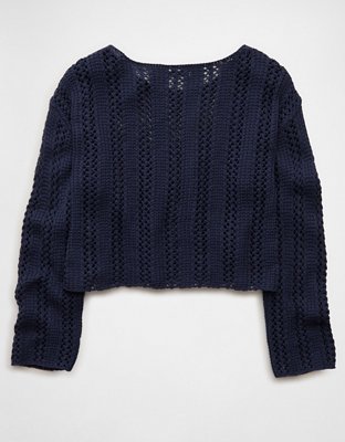 AE Cropped Crochet Boatneck Sweater