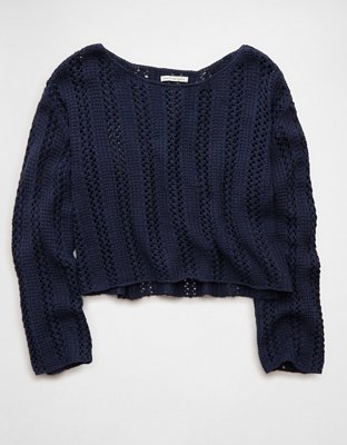 AE Cropped Crochet Boatneck Sweater