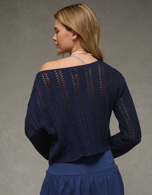 AE Cropped Crochet Boatneck Sweater