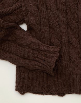 AE Cropped Cable Knit Sweater