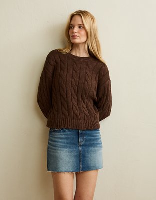 AE Cropped Cable Knit Sweater
