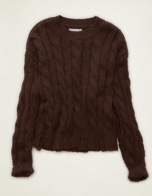 AE Cropped Cable Knit Sweater