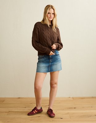 AE Cropped Cable Knit Sweater