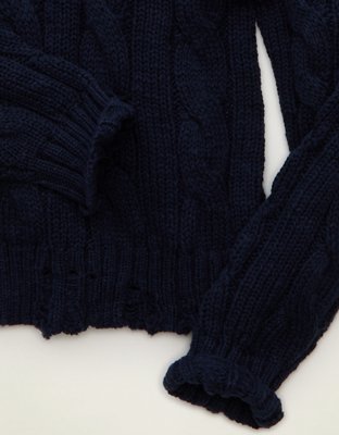 AE Cropped Cable Knit Sweater | American Eagle