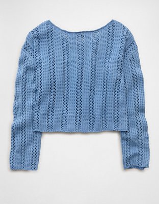 AE Cropped Crochet Boatneck Sweater