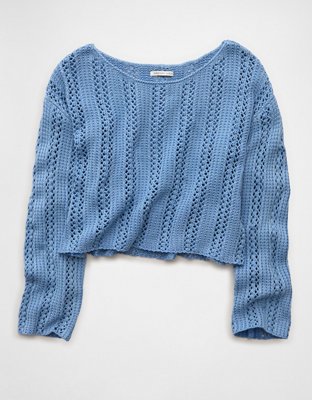 AE Cropped Crochet Boatneck Sweater | American Eagle