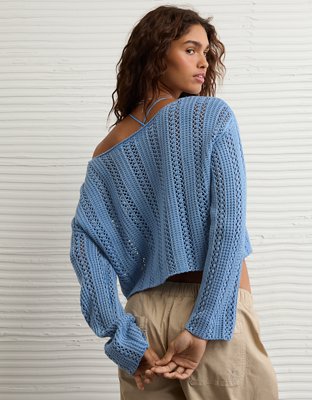 Chandail court crocheté à encolure bateau AE