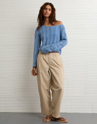 AE Cropped Crochet Boatneck Sweater