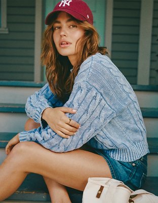 AE Cropped Cable Knit Sweater
