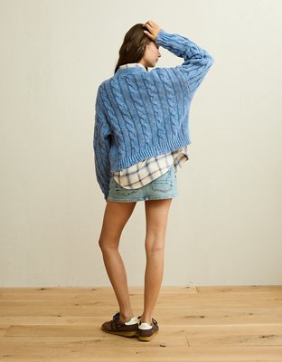 AE Cropped Cable Knit Sweater