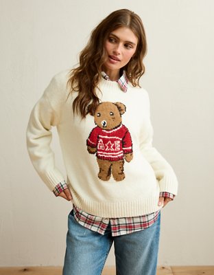 Женский свитер American Eagle AE Whoa So Soft Bear Oversized, цвет: Кремовый — фото 1