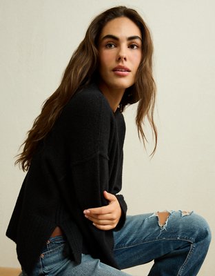Женский свитер American Eagle AE Whoa So Soft, цвет: Насыщенный чёрный — фото 1