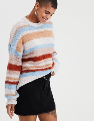 AE Multi-Stripe Pullover Sweater, Cream | American Eagle Outfitters