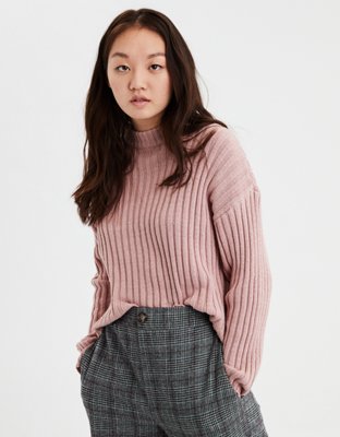 ae cropped rib knit pullover sweater