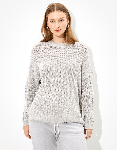 Женские свитеры American Eagle AE Oversized Pointelle Sleeve Crew Neck Sweater