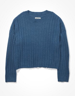 ae cropped rib knit pullover sweater