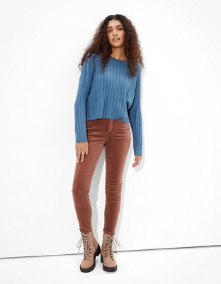 ae cropped rib knit pullover sweater