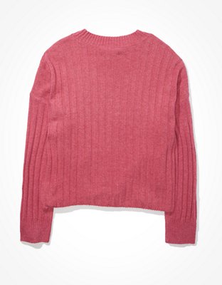 ae cropped rib knit pullover sweater