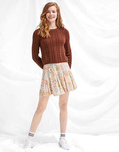 American Eagle AE Cropped Cable Knit High-Rise Sweater