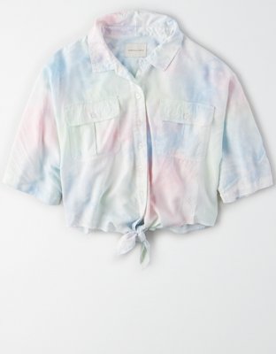 Женские рубашки American Eagle AE Short Sleeve Tie Front Button Up Shirt — фото 3