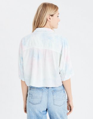 Женские рубашки American Eagle AE Short Sleeve Tie Front Button Up Shirt — фото 2