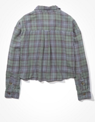 Женские рубашки American Eagle AE Plaid Cropped Button Up Shirt — фото 4