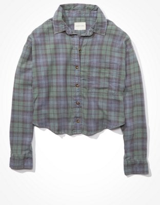 Женские рубашки American Eagle AE Plaid Cropped Button Up Shirt — фото 3