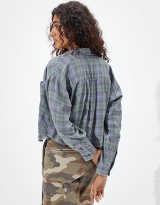 Женские рубашки American Eagle AE Plaid Cropped Button Up Shirt — фото 2