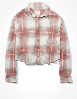 AE Plaid Cropped Button Up Shirt