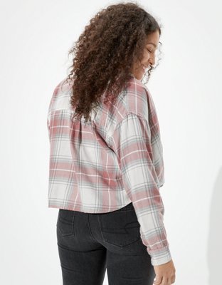 AE Plaid Cropped Button Up Shirt