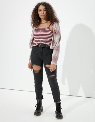 AE Plaid Cropped Button Up Shirt