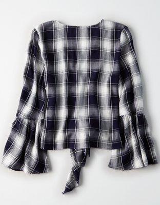 Женские топы American Eagle AE Plaid Long Sleeve Tie Front Top — фото 4