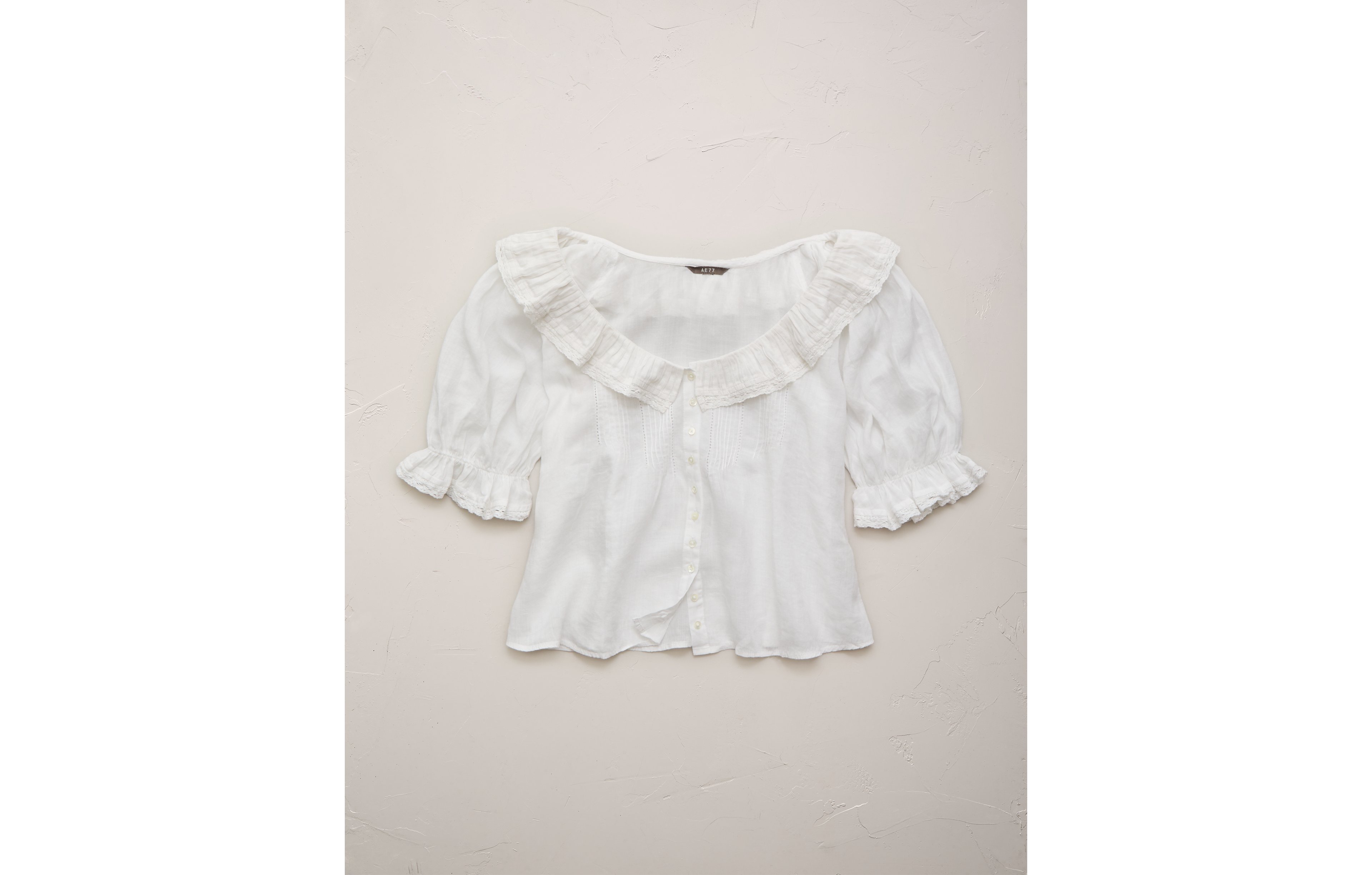 AE77 Ruffled-Neck Blouse