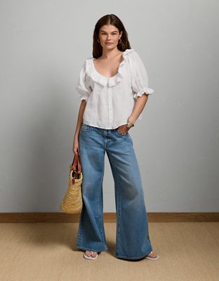 Женская блузка American Eagle AE77 Ruffled-Neck, цвет: Белый — фото 5