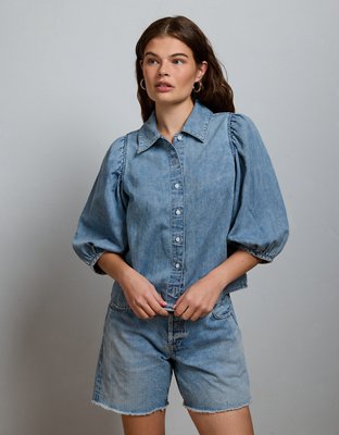 AE77 Puff-Sleeve Denim Shirt from American Eagle - $82.60