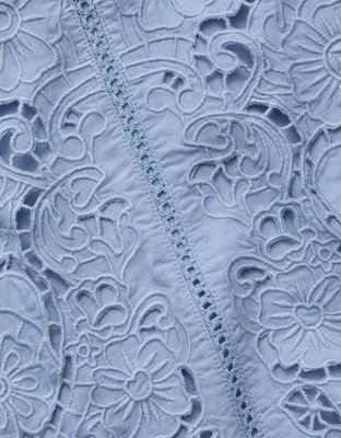 Женская блузка American Eagle AE77 Eyelet Lace Short-Sleeve, цвет: Светлый синий — фото 8