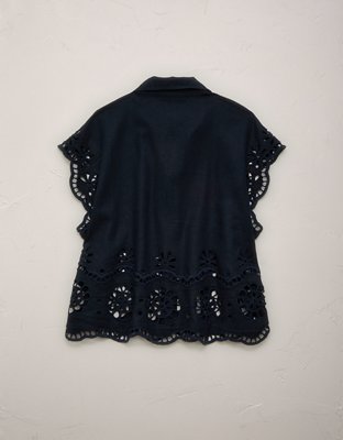 AE77 Embroidered Linen-Blend Button-Up Shirt