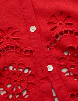 AE77 Embroidered Linen-Blend Button-Up Shirt